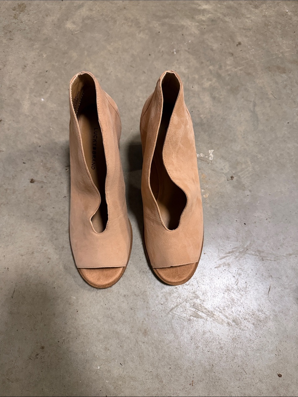 Lucky Brand Tan Suede Peep-Toe Heeled Booties